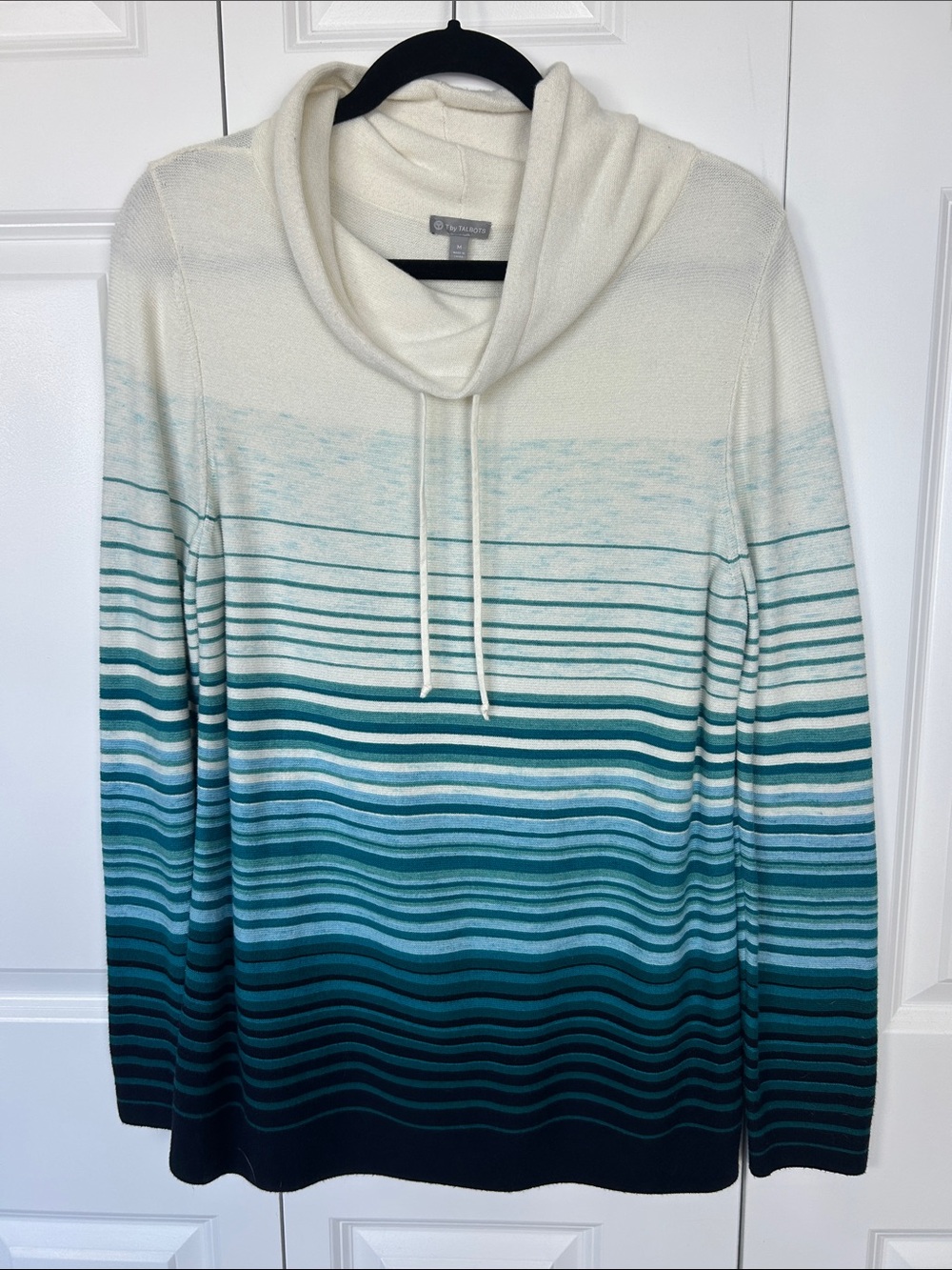 Talbots Cream to Teal Gradient Turtleneck Sweater Size Medium